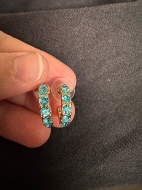 Fashion Jewelry Gold Plated Hoop Earrings with Turquoise Stones